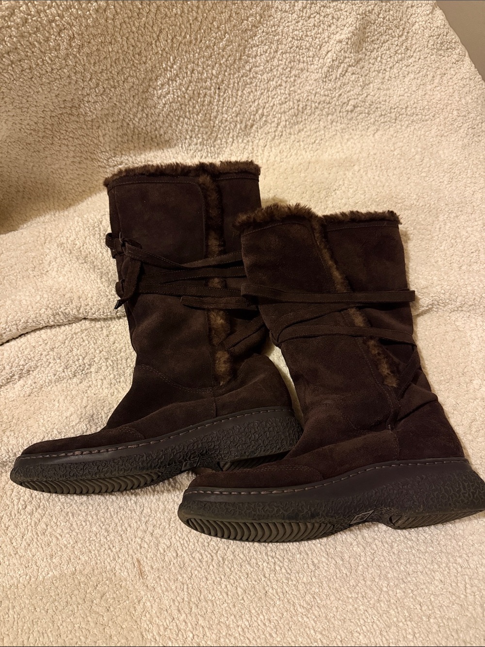 LOFT Dark Brown Suede Faux-Fur Mid-Calf Winter Boots